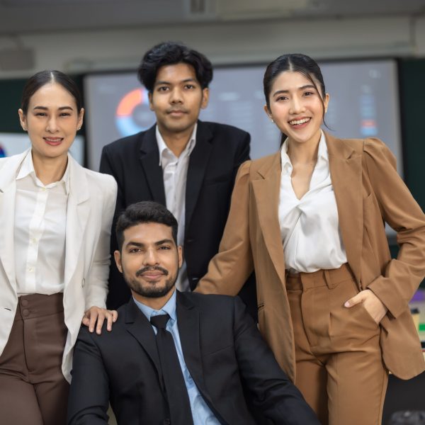 Portrait of professional financial advisor working in modern office. Doing typical everyday tasks with commitment, confidence. Ensuring company has sufficient funds that financial risks are minimized